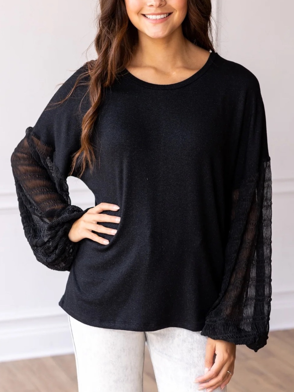 Southern Grace Black Long Sleeve Top